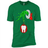 Christmas Nurse Grinch hand holding clinic dental ornament - Premium Short Sleeve T-Shirt