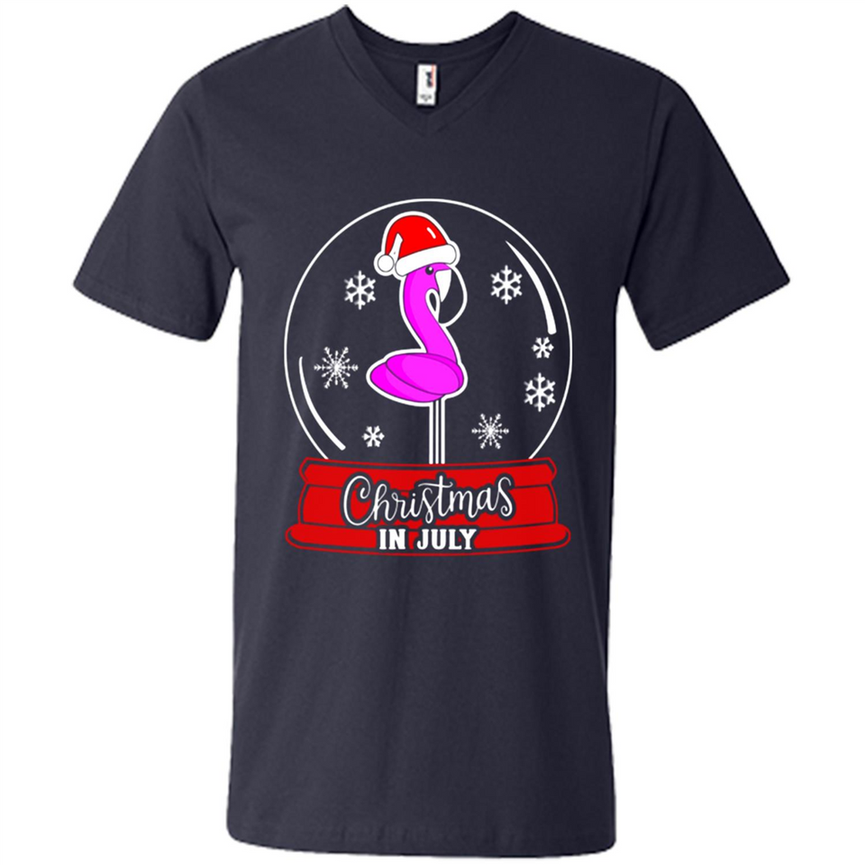 Christmas In July Flamingo Snow Globe Santa Hat - Men's V-Neck