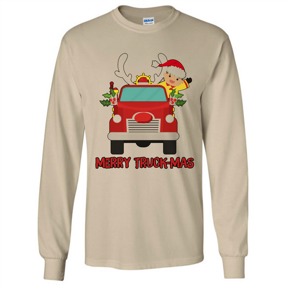 Merry Truck-Mas Christmas Fire Truck Cute Reindeer Sporty - Long Sleeve T-Shirt