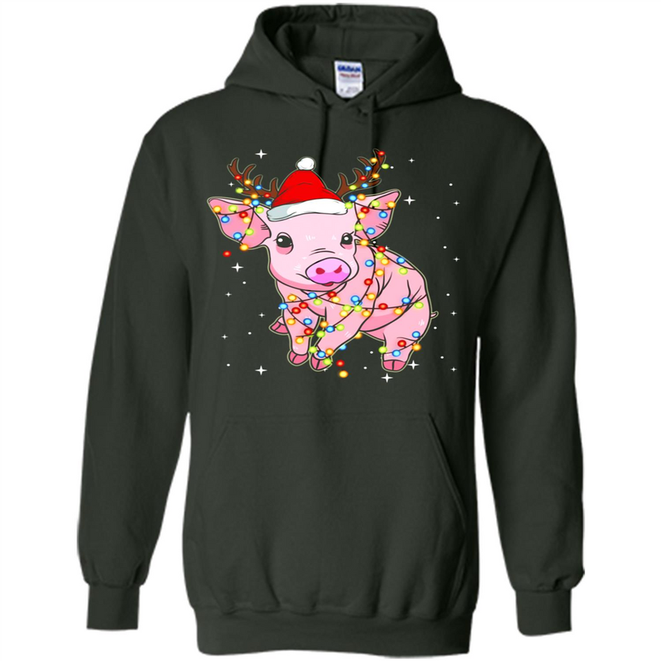 Christmas Lights Pig Wearing Santa Hat Funny Xmas - Hoodie