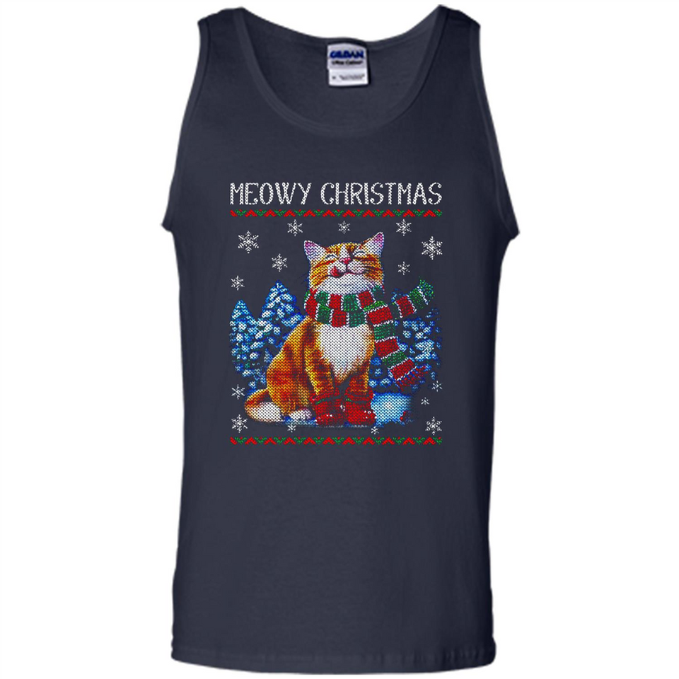 Christmas Ugly Sweater Cat With Christmas Meowy Chritstmas - Tank Top