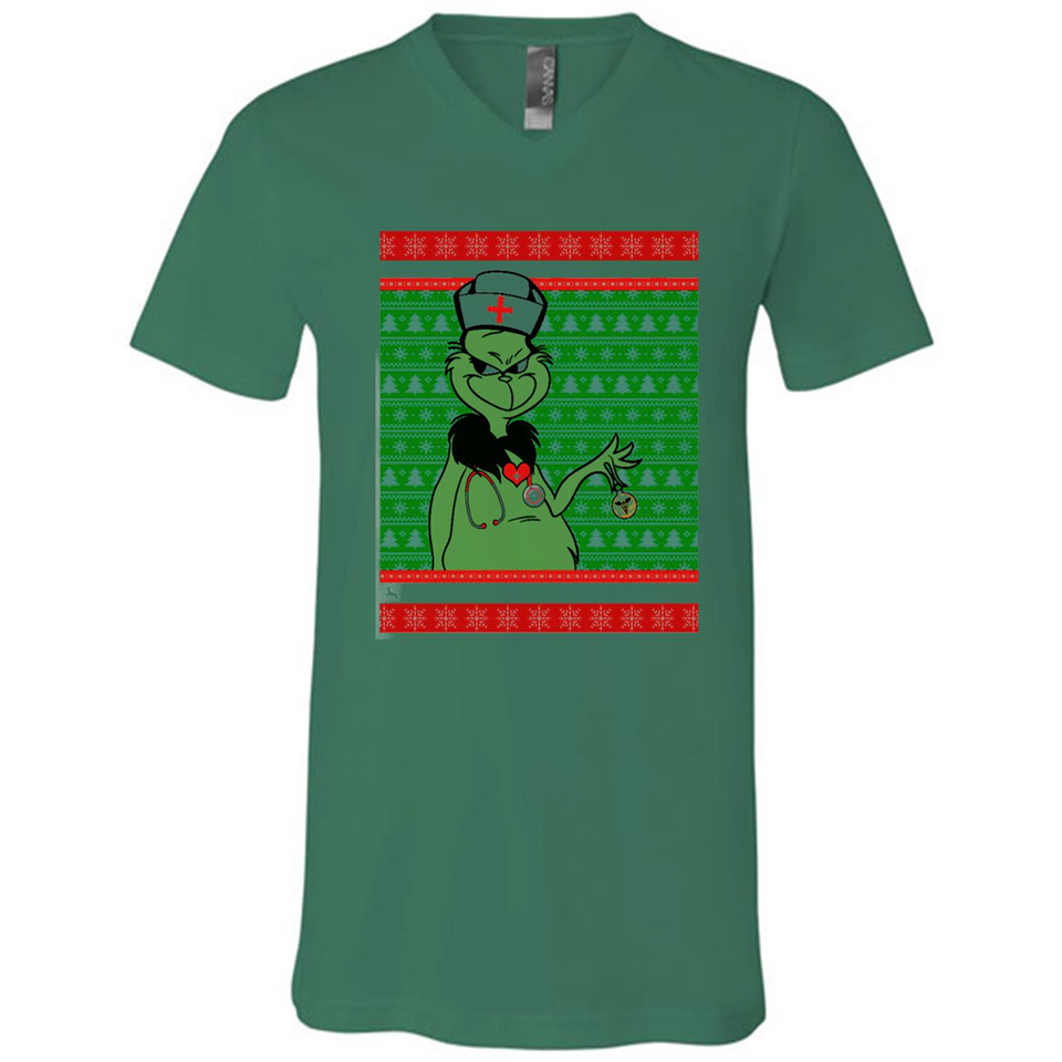 Grinch Nurse Ugly Christmas Sporty T-Shirt PINGPONG - Canvas Unisex V-Neck