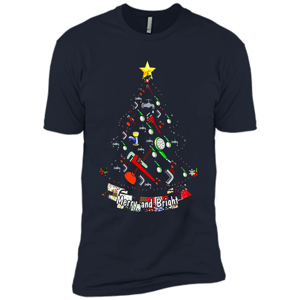 Merry And Bright Plumber Christmas Tree Shirt PINGPONG - Premium Short Sleeve T-Shirt