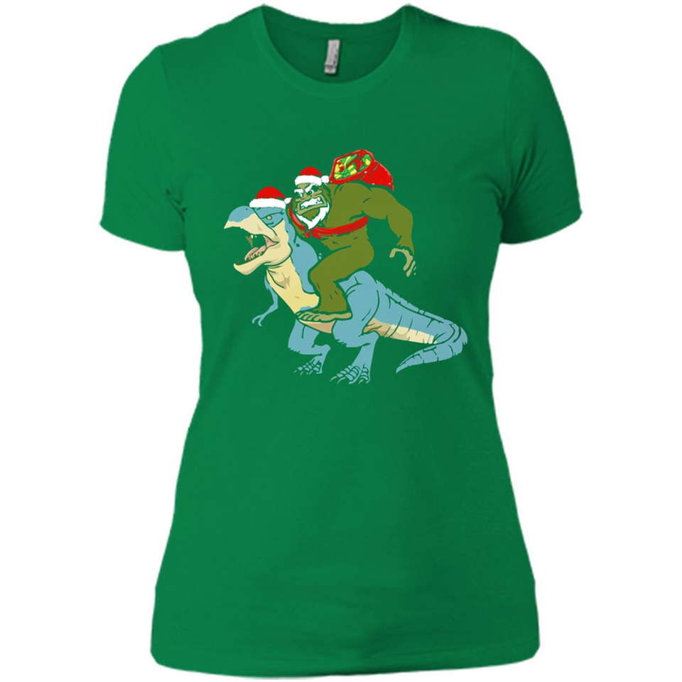 Bigfoot Riding Dinosaurus T-Shirt Funny Bigfoot Santa - Ladies' Boyfriend T-Shirt