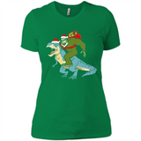 Bigfoot Riding Dinosaurus T-Shirt Funny Bigfoot Santa - Ladies' Boyfriend T-Shirt