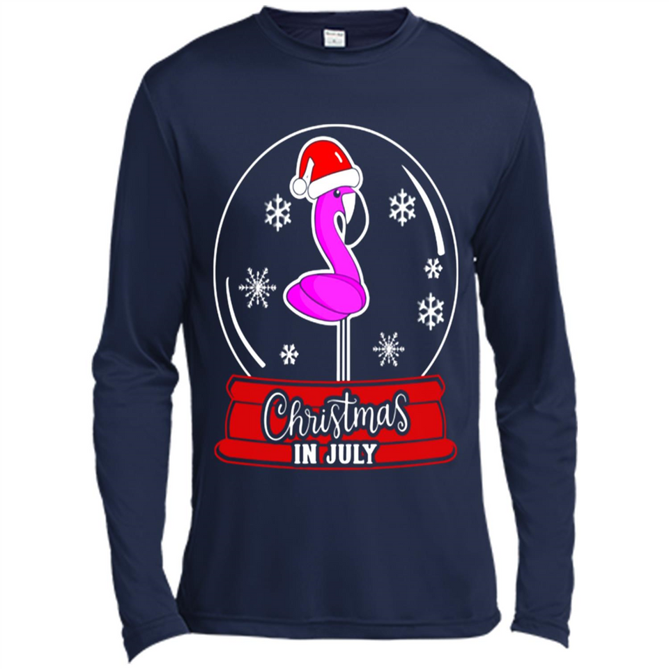 Christmas In July Flamingo Snow Globe Santa Hat - Canvas Long Sleeve T-Shirt