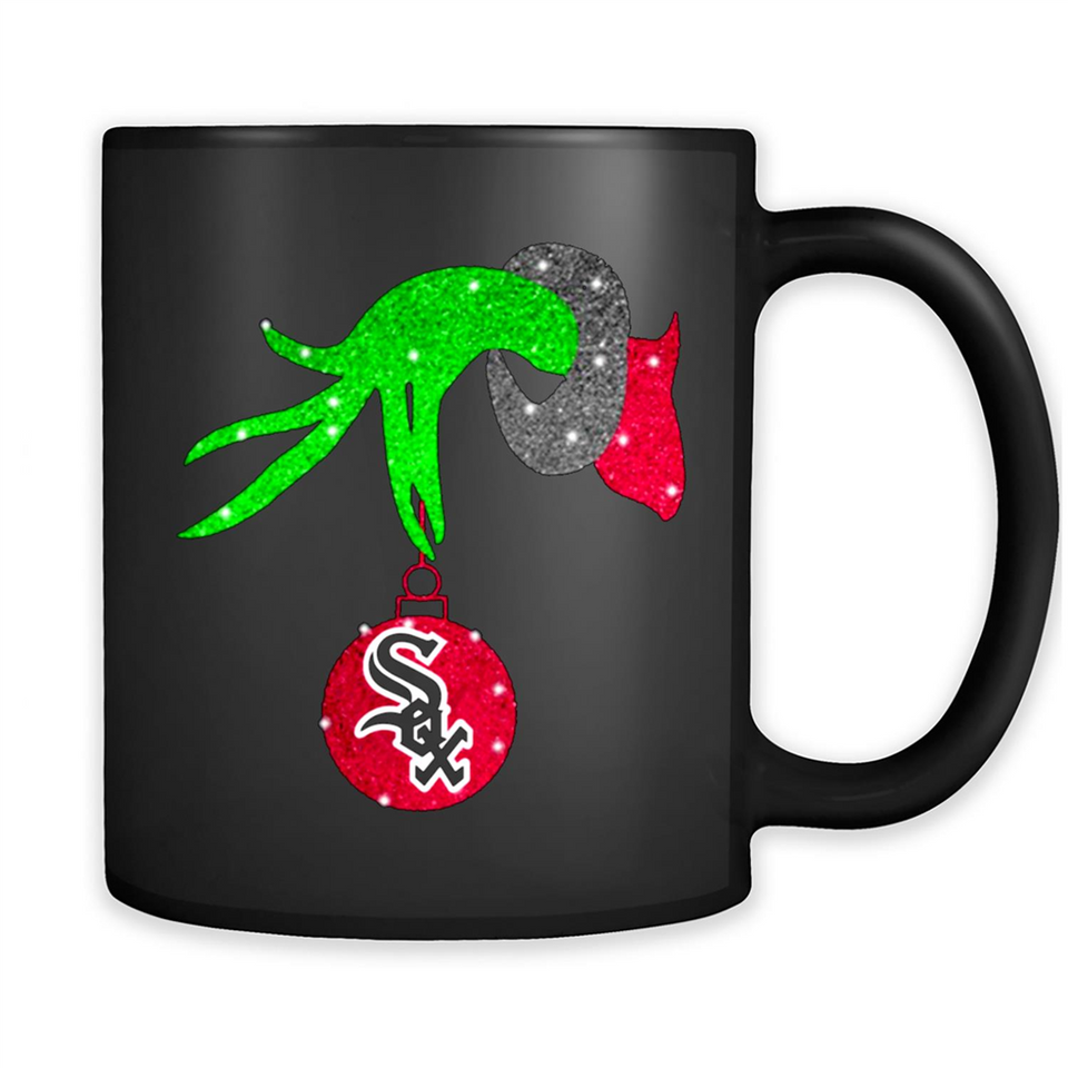 GRINCH HAND HOLDING CHICAGO WHITE SOX GLITTER CHRISTMAS PINGPONG
