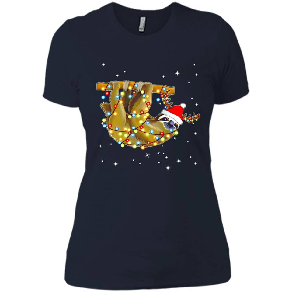 Christmas Lights Sloth Wearing Santa Hat Funny Xmas - Ladies' Boyfriend T-Shirt