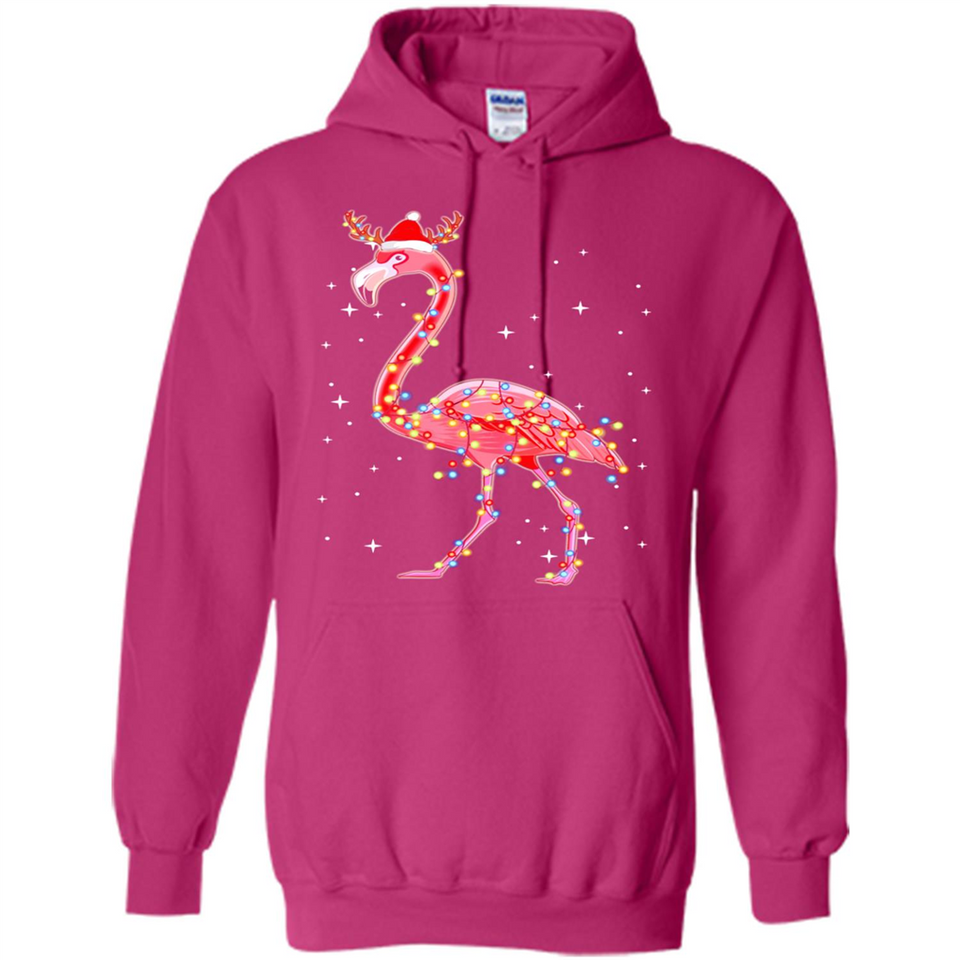 Christmas Lights Flamingo Wearing Santa Hat Funny Xmas - Hoodie