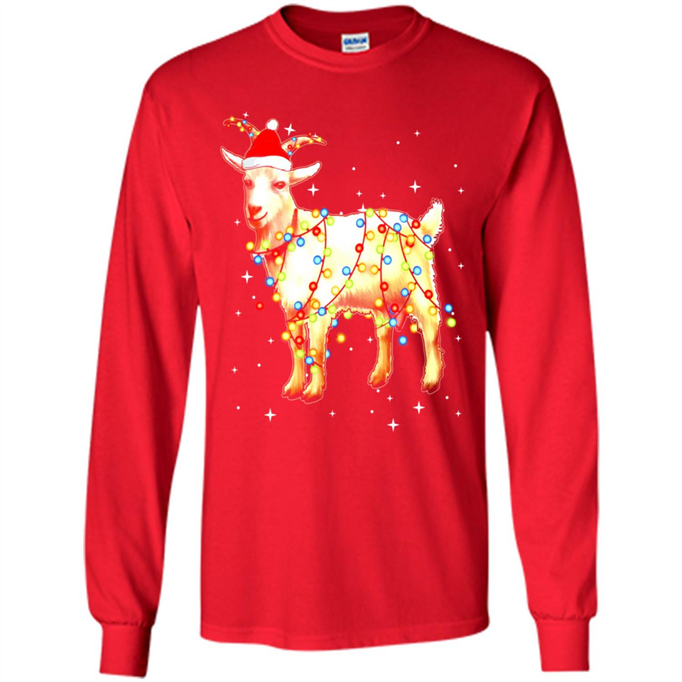 Christmas Lights Goat Wearing Santa Hat Funny Xmas - Long Sleeve T-Shirt
