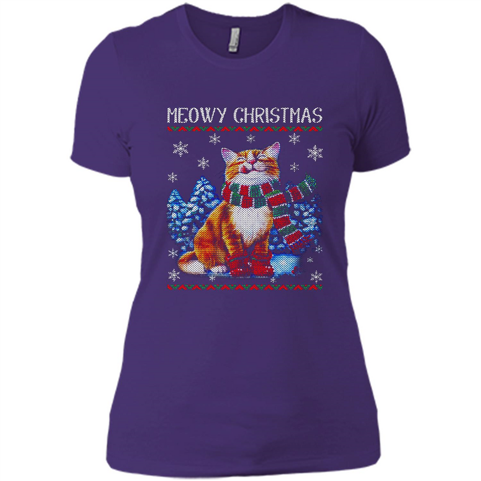 Christmas Ugly Sweater Cat With Christmas Meowy Chritstmas - Ladies' Boyfriend T-Shirt