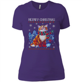 Christmas Ugly Sweater Cat With Christmas Meowy Chritstmas - Ladies' Boyfriend T-Shirt