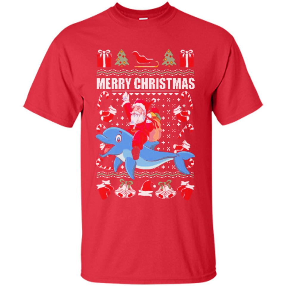 Ugly Christmas Santa Riding Dolphin - Shirt