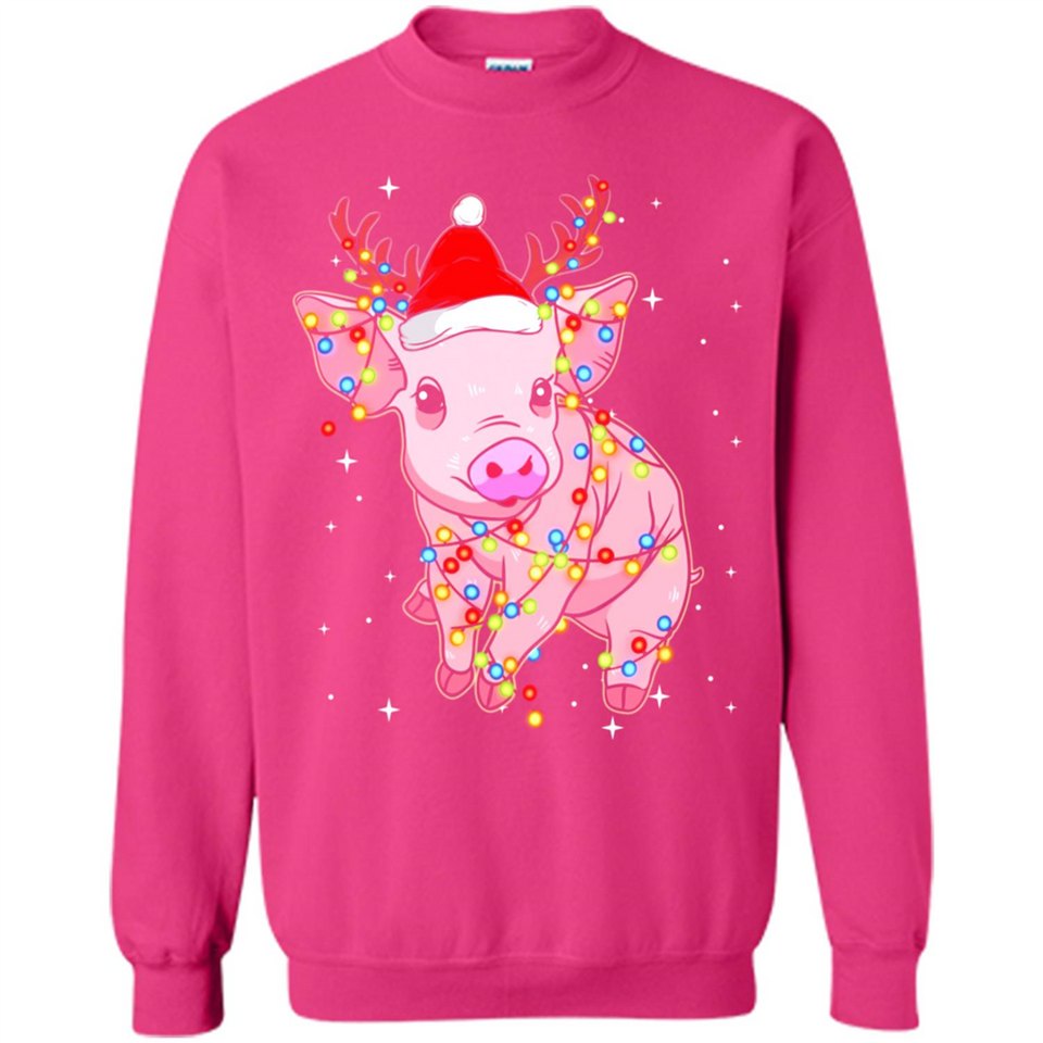 Christmas Lights Pig Wearing Santa Hat Funny Xmas - Sweatshirt