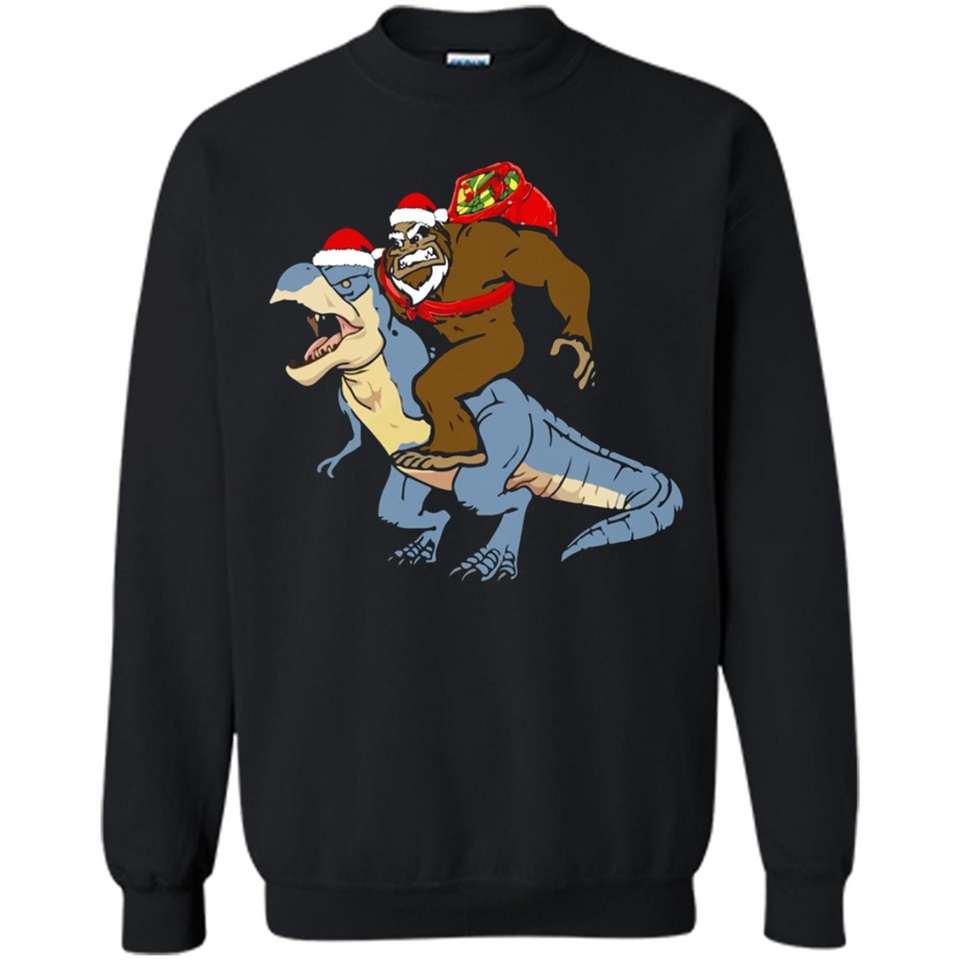 Bigfoot Riding Dinosaurus T-Shirt Funny Bigfoot Santa - Sweatshirt