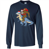 Bigfoot Riding Dinosaurus T-Shirt Funny Bigfoot Santa - Long Sleeve T-Shirt