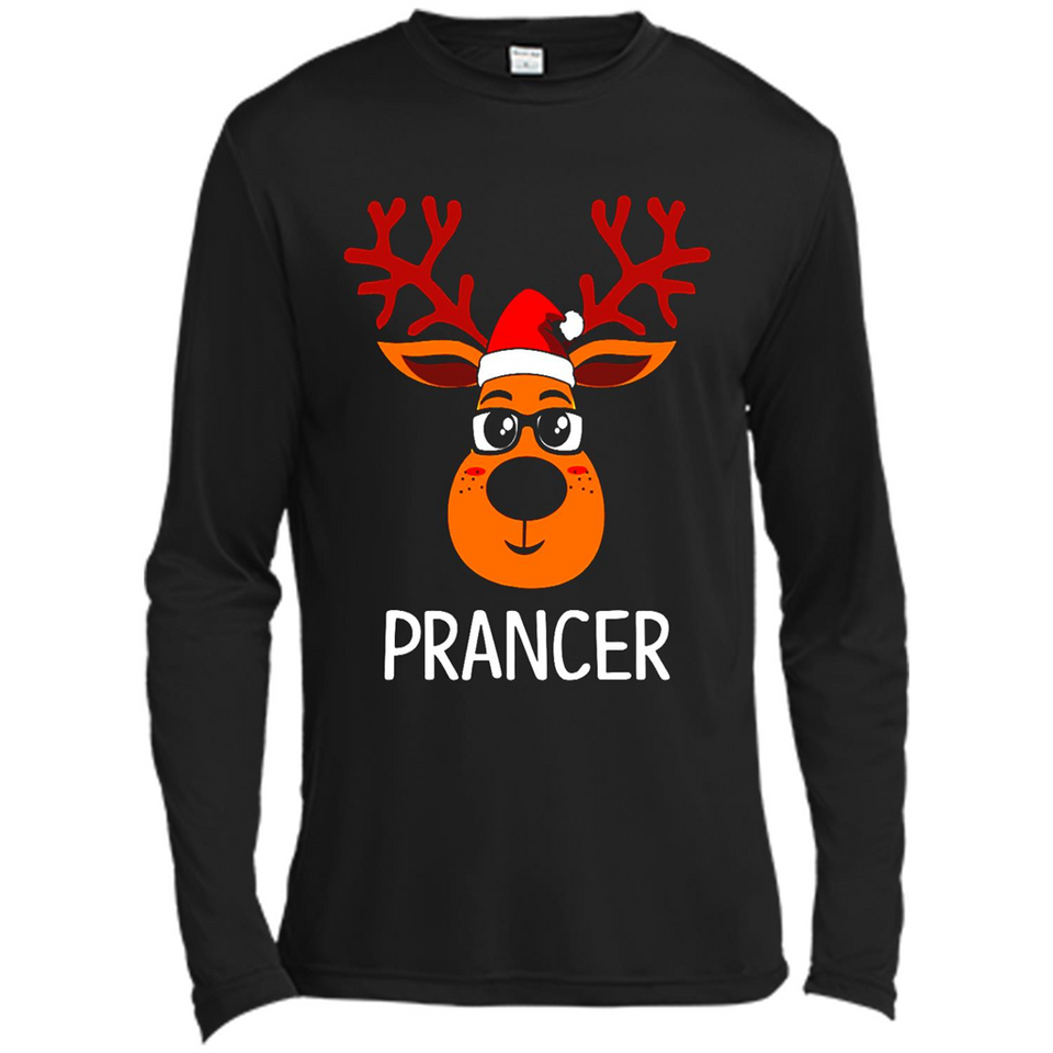 Prancer Reindeer Santa Claus Funny Xmas Holiday T-Shirt - Canvas Long Sleeve T-Shirt