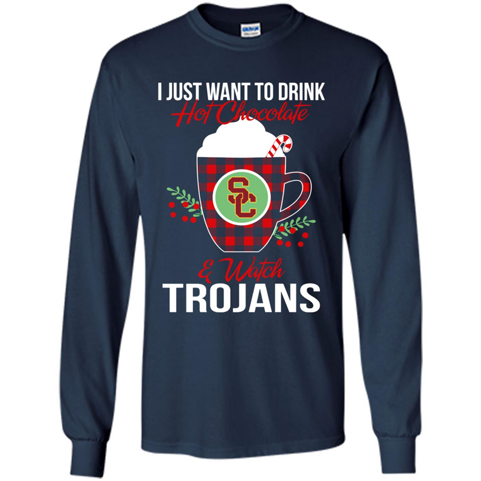 I Just Want To Drink Hot Chocolate & Watch USC Trojans Ugly Christmas Sweater PINGPONG