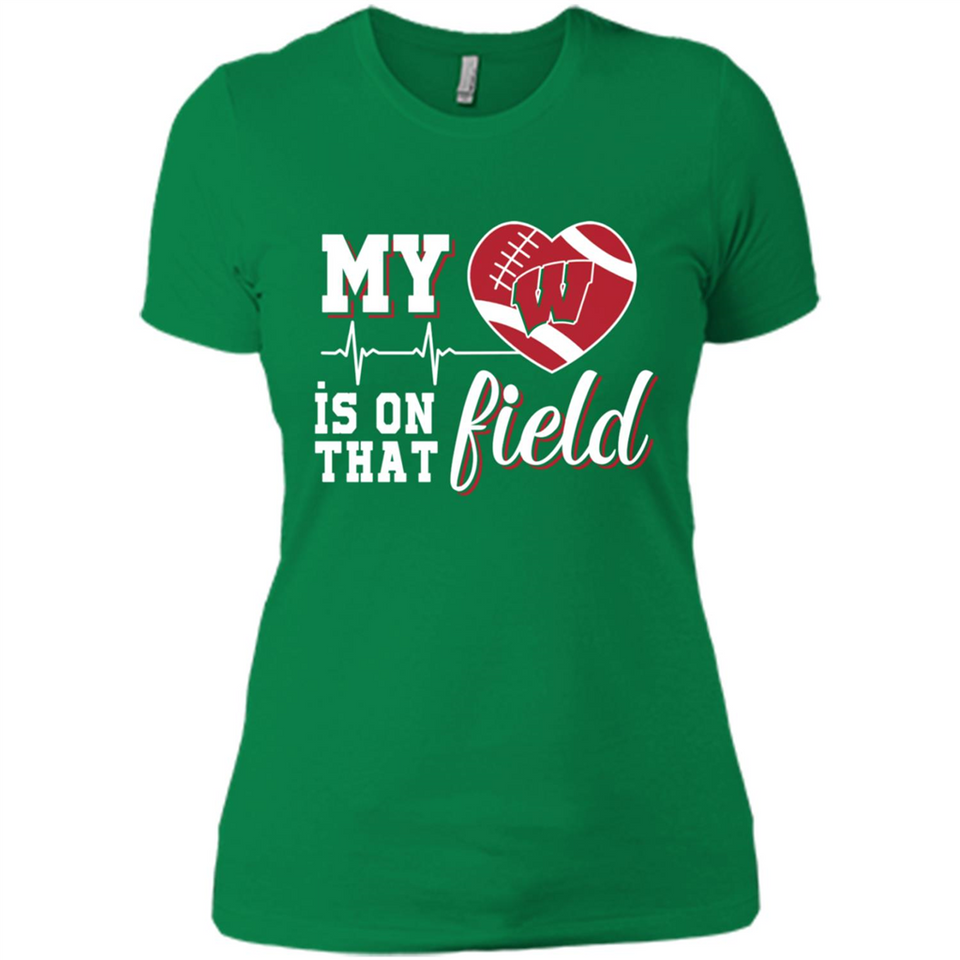 Wisconsin Badgers Football My Heart is on that Field - Ladies' Boyfriend T-Shirt