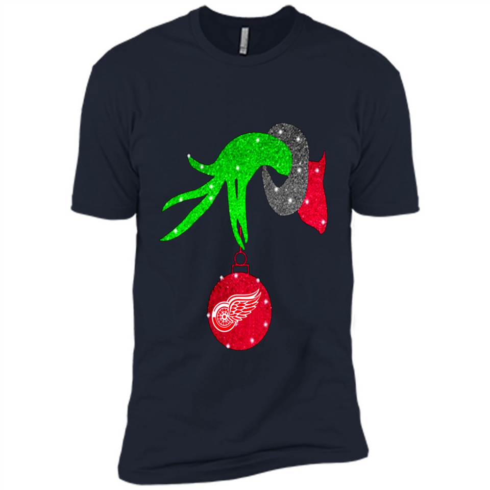 GRINCH HAND HOLDING DETROIT RED WINGS GLITTER CHRISTMAS PINGPONG