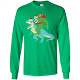 Bigfoot Riding Dinosaurus T-Shirt Funny Bigfoot Santa - Long Sleeve T-Shirt