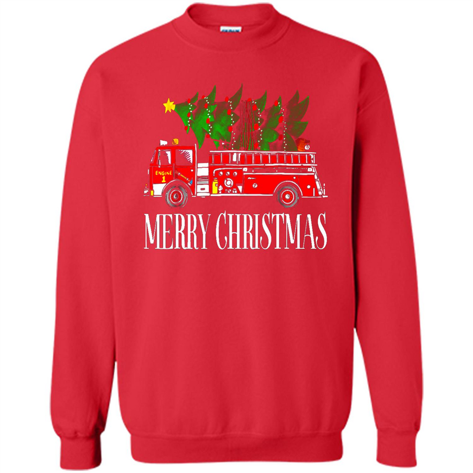 Firetruck Santa Sleigh Merry Christmas Firefighter - Sweatshirt