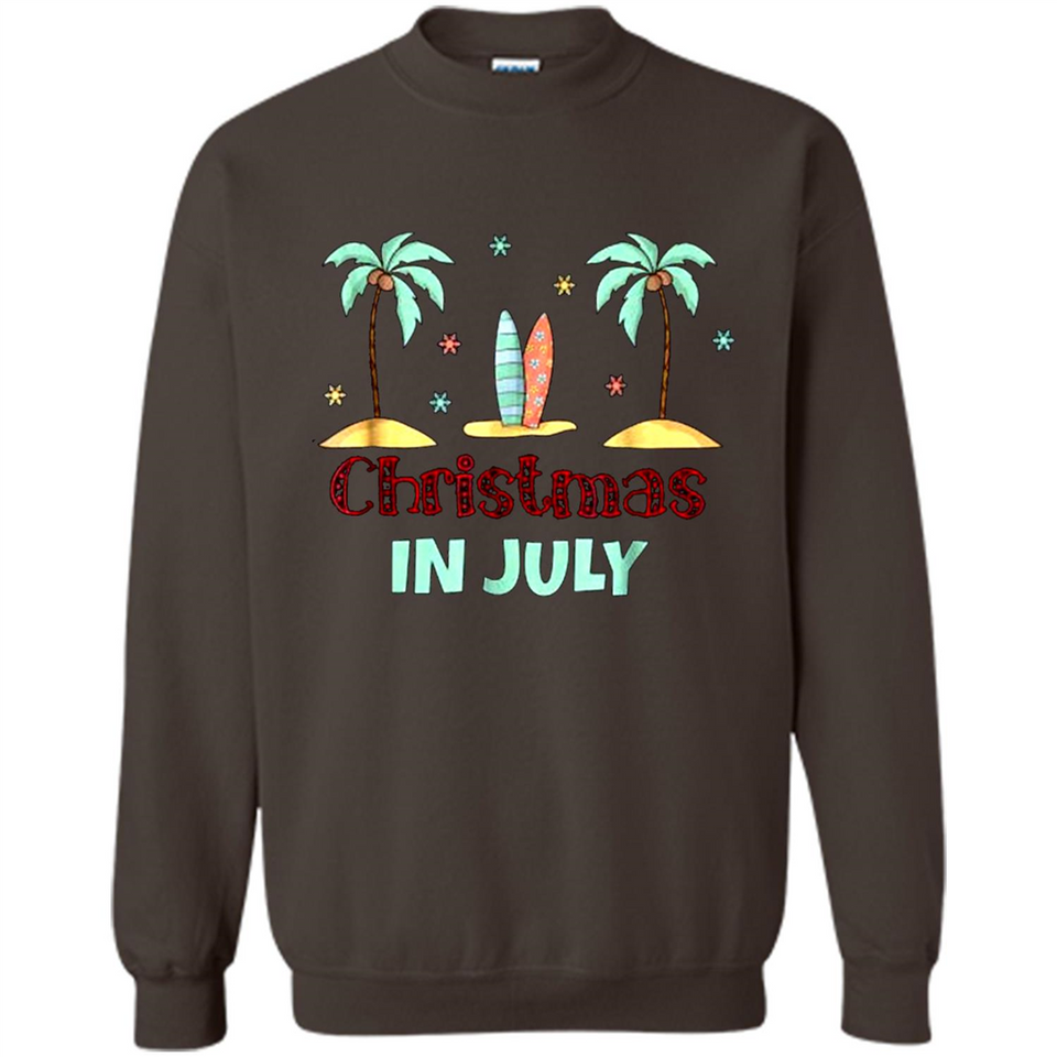 Christmas In July Shirt Surfing Palm Trees Surfboard - Sweatshirt