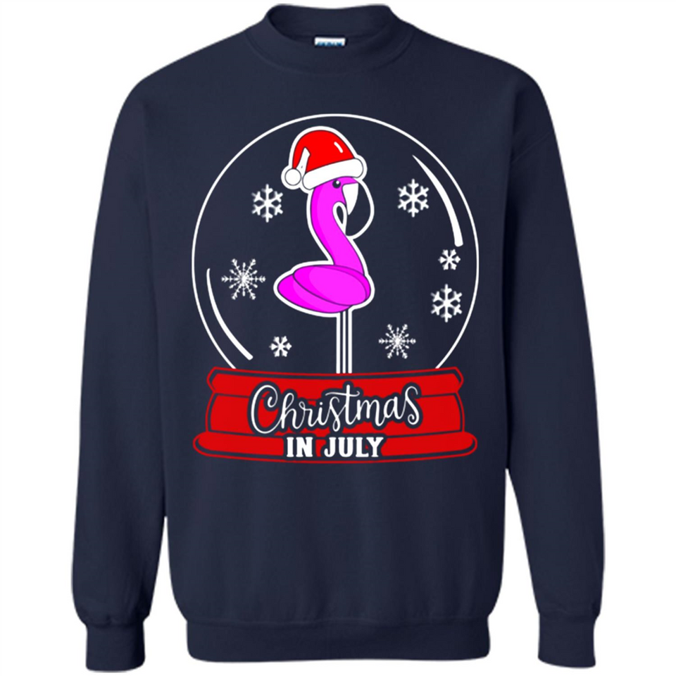 Christmas In July Flamingo Snow Globe Santa Hat - Sweatshirt