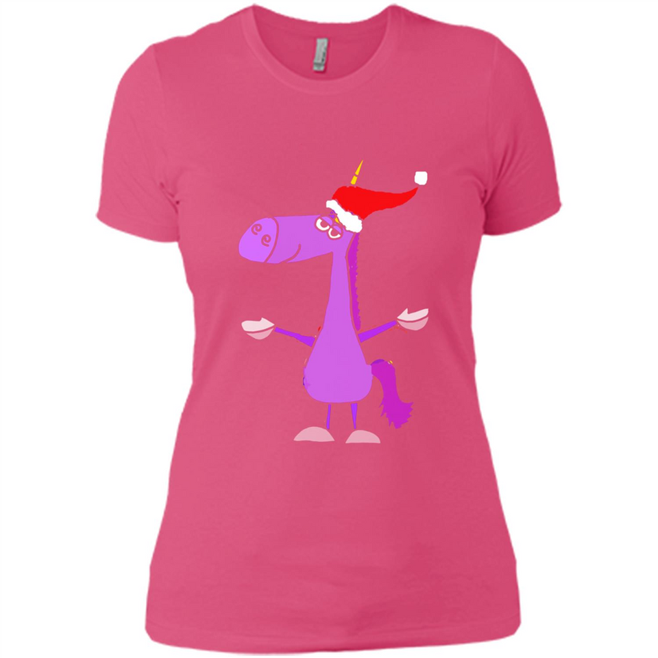Funny Christmas Unicorn in Santa Hat - Ladies' Boyfriend T-Shirt