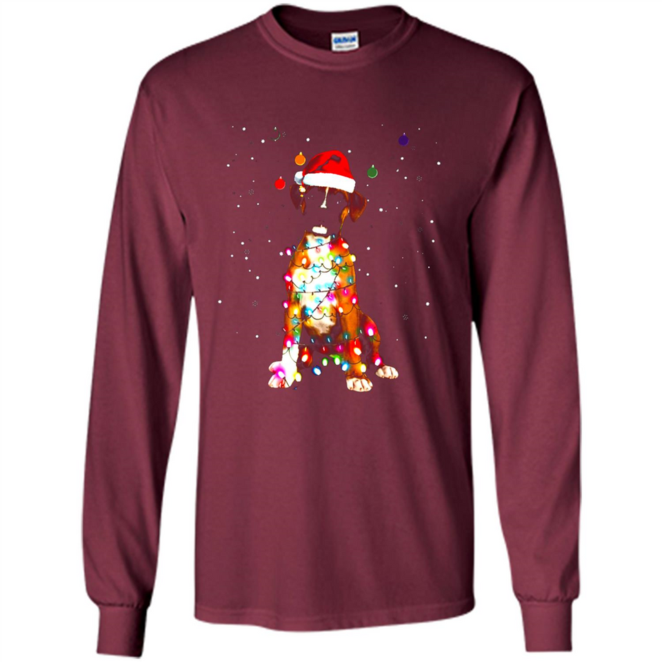 Christmas Lights Boxer Dog Funny Xmas Sweatshirt - Long Sleeve T-Shirt