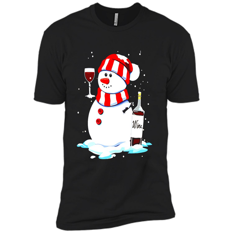 Cute Snowman drink Red Wine Christmas T-Shirt - Premium Short Sleeve T-Shirt