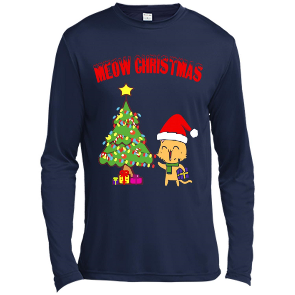 Meow merry christmas- cat and pine merry christmas - Canvas Long Sleeve T-Shirt