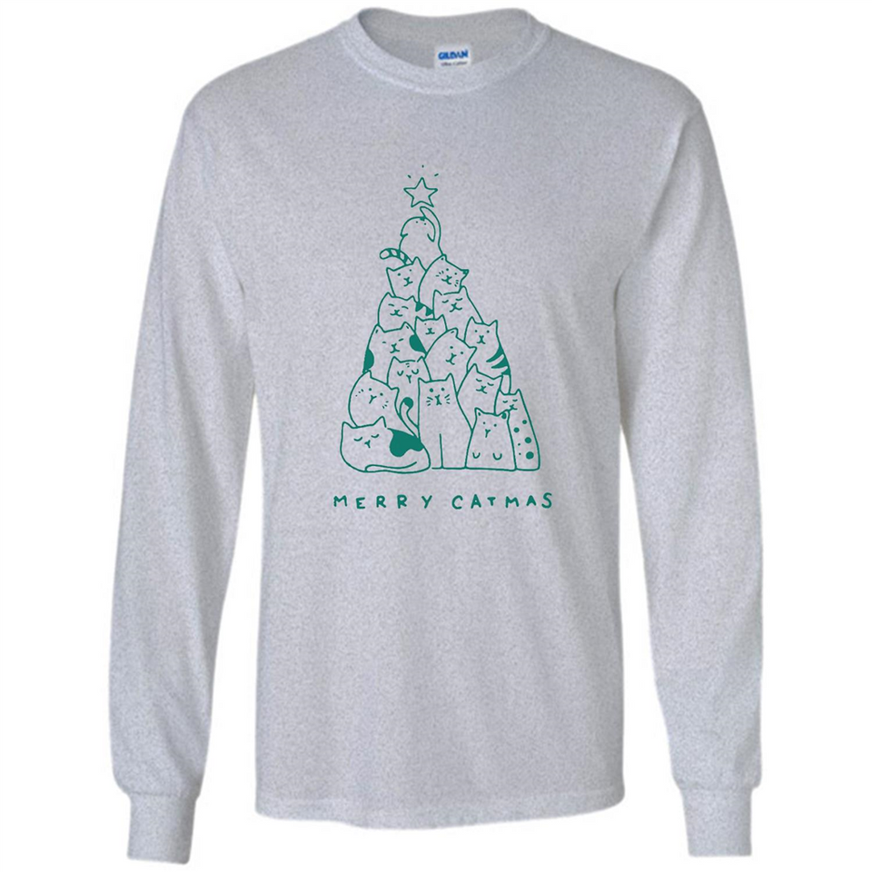Merry Catmas Funny Cat Christmas Tree Sweatshirt - Long Sleeve T-Shirt