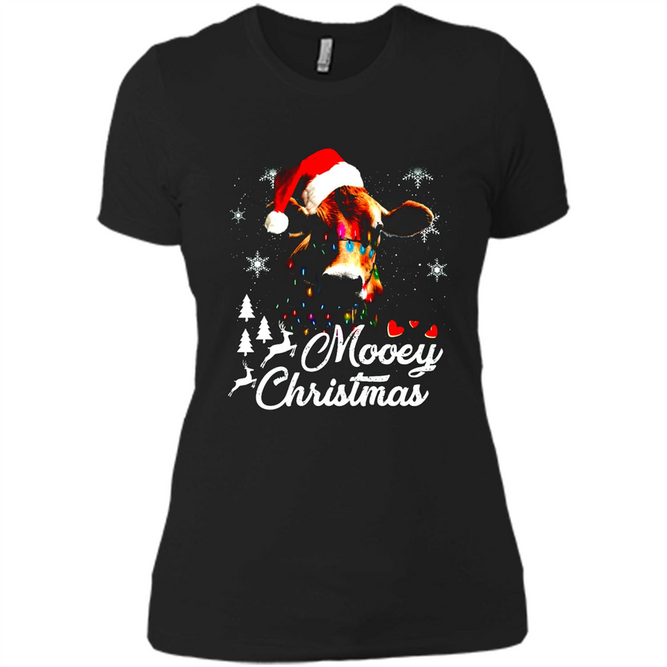 Mooey Christmas Cow Santa Christmas Lover Lights Sweatshirt - Ladies' Boyfriend T-Shirt
