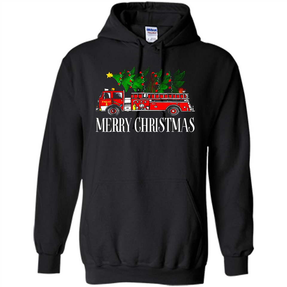 Firetruck Santa Sleigh Merry Christmas Firefighter - Hoodie