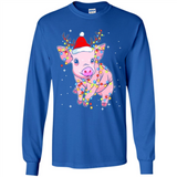 Christmas Lights Pig Wearing Santa Hat Funny Xmas - Long Sleeve T-Shirt