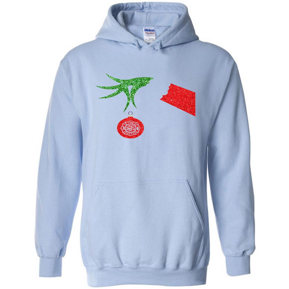 Funny Grinch Hand holding Firefighter ornament Christmas Sporty T-Shirt - Hoodie