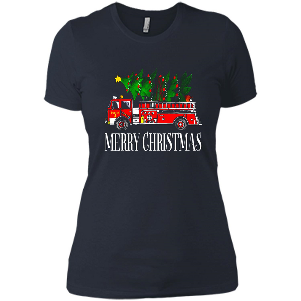 Firetruck Santa Sleigh Merry Christmas Firefighter - Ladies' Boyfriend T-Shirt