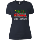 Firetruck Santa Sleigh Merry Christmas Firefighter - Ladies' Boyfriend T-Shirt