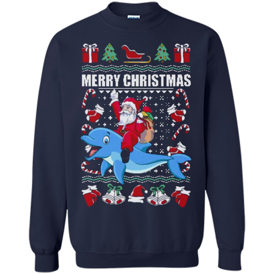Ugly Christmas Santa Riding Dolphin - Sweatshirt