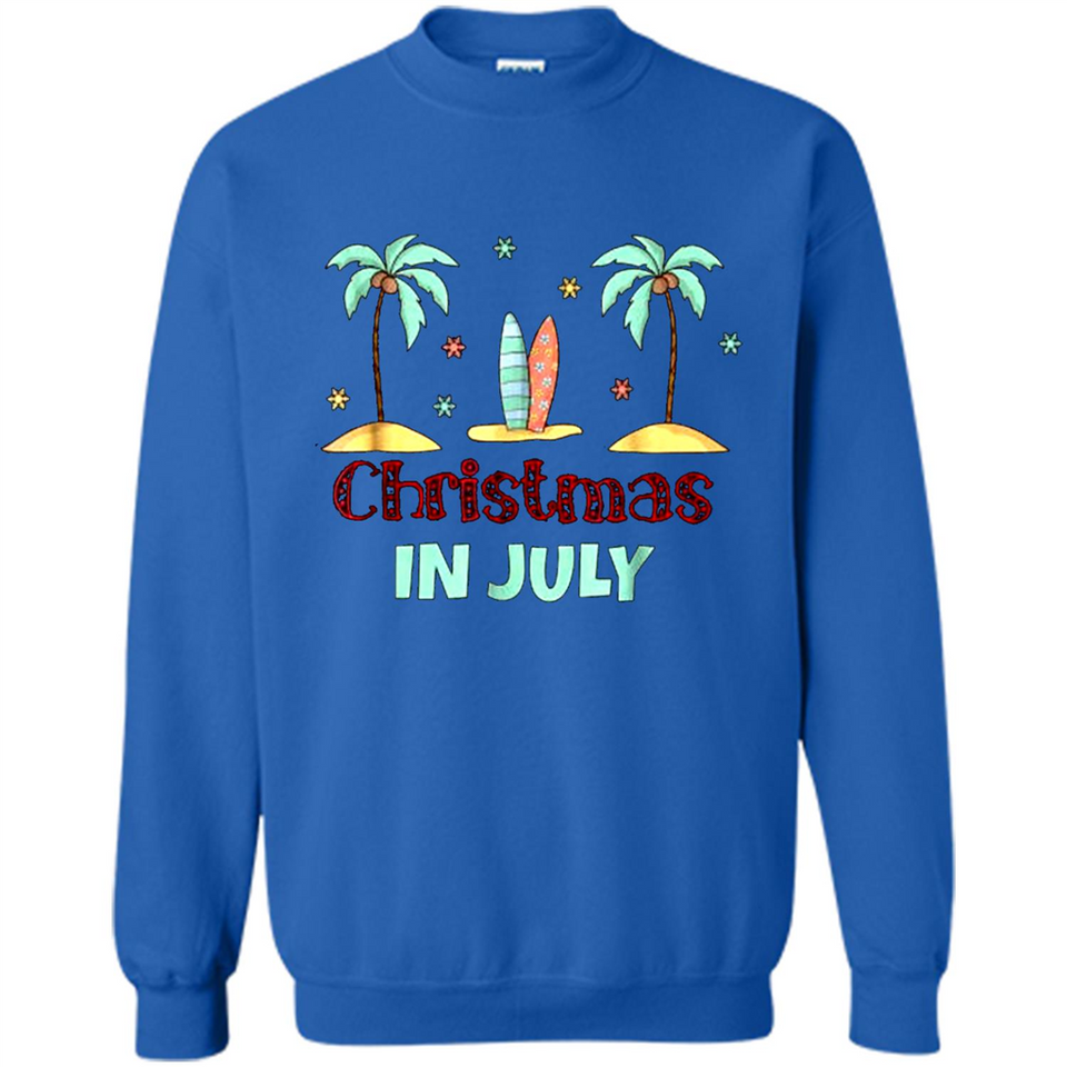 Christmas In July Shirt Surfing Palm Trees Surfboard - Sweatshirt