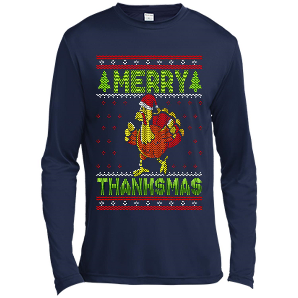 Merry Thankmas Ugly Xmas Thanksgiving Turkey Sweatshirt - Canvas Long Sleeve T-Shirt