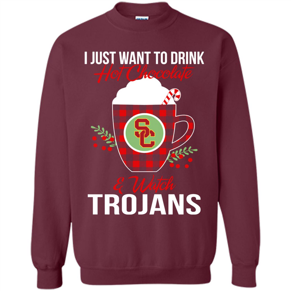 I Just Want To Drink Hot Chocolate & Watch USC Trojans Ugly Christmas Sweater PINGPONG