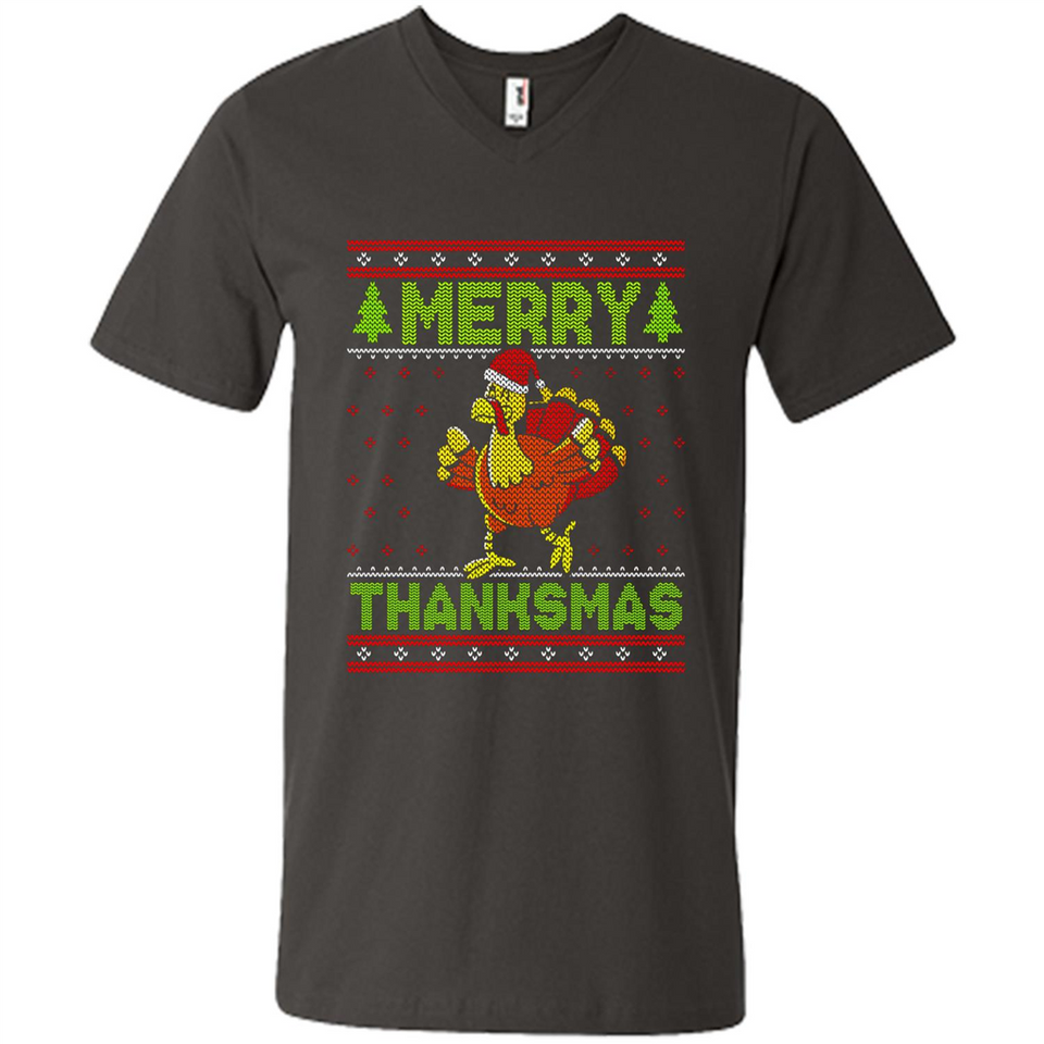 Merry Thankmas Ugly Xmas Thanksgiving Turkey Sweatshirt - Men's V-Neck