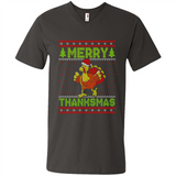 Merry Thankmas Ugly Xmas Thanksgiving Turkey Sweatshirt - Men's V-Neck