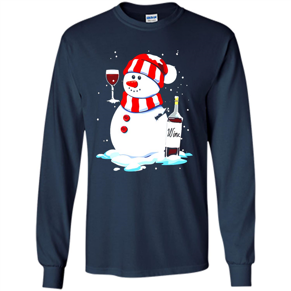 Cute Snowman drink Red Wine Christmas T-Shirt - Long Sleeve T-Shirt