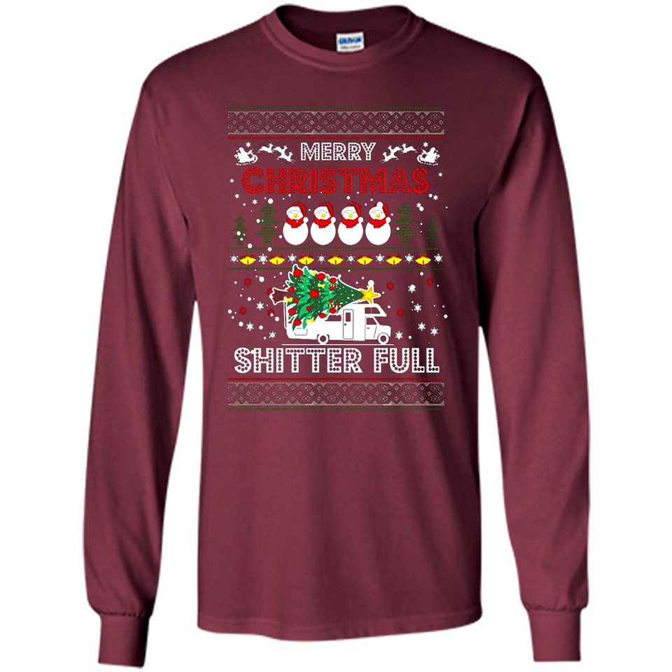 Merry Christmas Shitter Full Christmas Tree Snowman Sweater PINGPONG - Long Sleeve T-Shirt