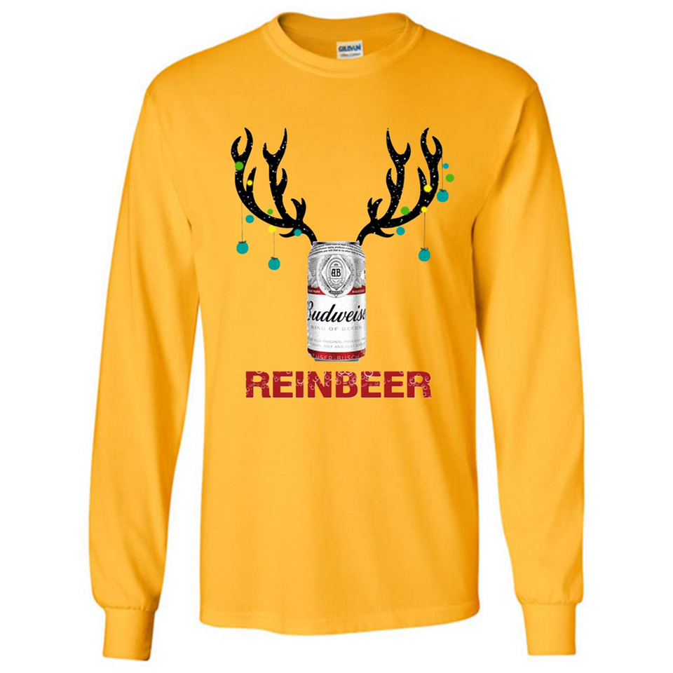 Budweiser Reinbeer Funny Beer Reindeer Christmas Sweatshirt - Long Sleeve T-Shirt