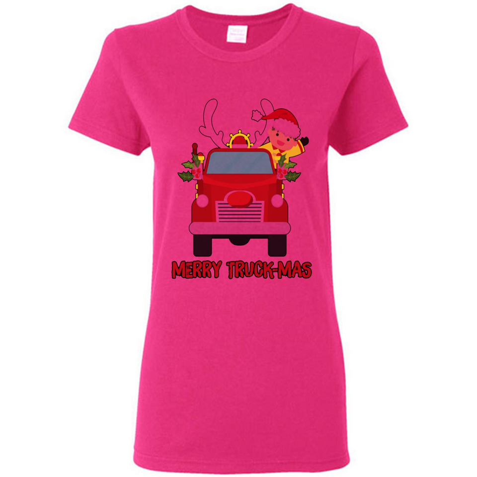 Merry Truck-Mas Christmas Fire Truck Cute Reindeer Sporty - Ladies Short-Sleeve