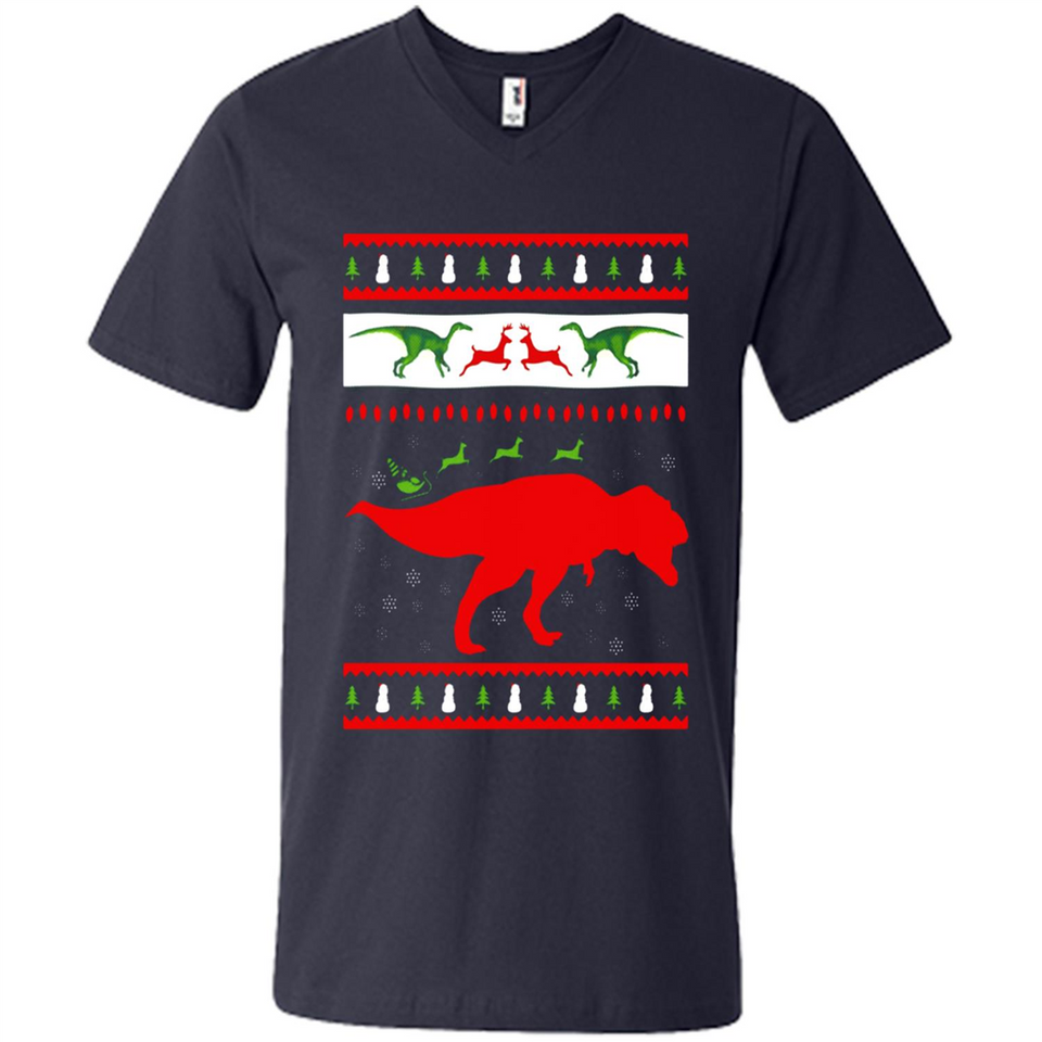 Dinosaur and Santa Clause Ugly Christmas Sweater - Men's V-Neck